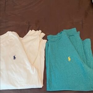 Men’s polo long sleeve tee shirts
Both
Green, medium
White, large